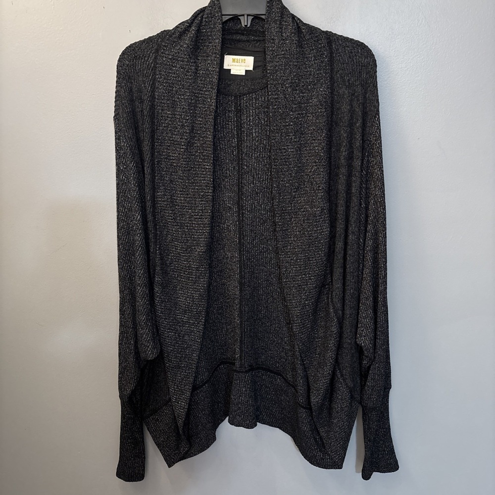 MAEVE ANTHROPOLOGIE Women's Gray Ribbed‎ Ingrid Cocoon Open Cardigan Medium